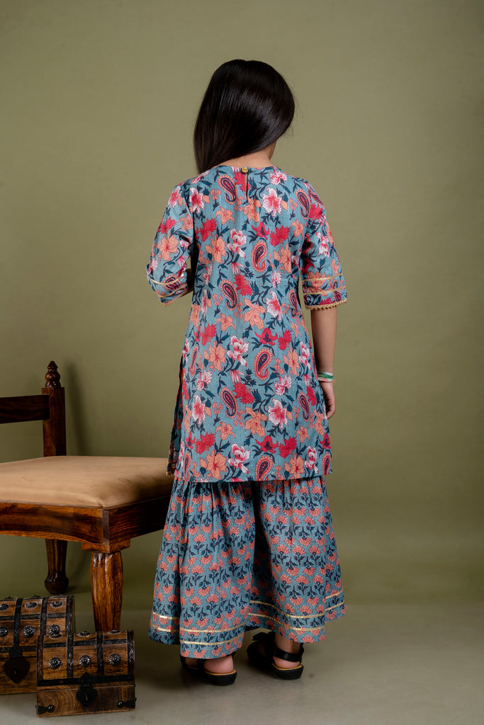 Blue Girls Floral Sharara