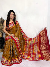 Load image into Gallery viewer, Brown Handwork Bandhej Saree With Lagda Patti Border