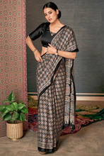 Load image into Gallery viewer, Black Multi Digital Printed Ajrakh Satin Crepe Saree