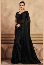 Load image into Gallery viewer, Black Designer Party Wear Satin Silk Saree With Sequence
