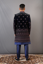 Load image into Gallery viewer, Blue Velvet Indo Western Suit With Resham Thread Embroidery