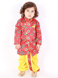 Boy’s Yellow Festive Pattola Print Sherwani With Dhoti