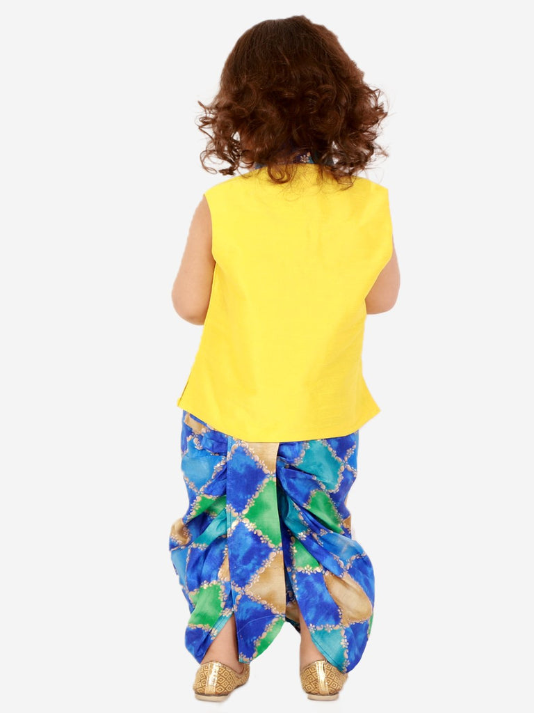 Boy’s Yellow and Blue Festive Jacket With Dhoti