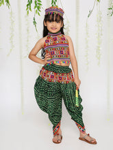 Load image into Gallery viewer, Emerald Green Bandhani Print Navratri Dhoti Set With Cap