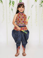 Load image into Gallery viewer, Navy Bandhani Print Navratri Dhoti Set With Cap