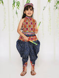 Navy Bandhani Print Navratri Dhoti Set With Cap