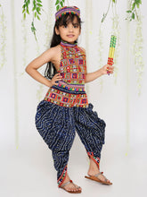 Load image into Gallery viewer, Navy Bandhani Print Navratri Dhoti Set With Cap