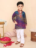 Boys Blue Lehariya Print Kurta Pyjama