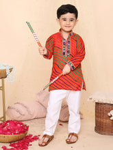 Load image into Gallery viewer, Boys Orange Lehariya Print Kurta Pyjama