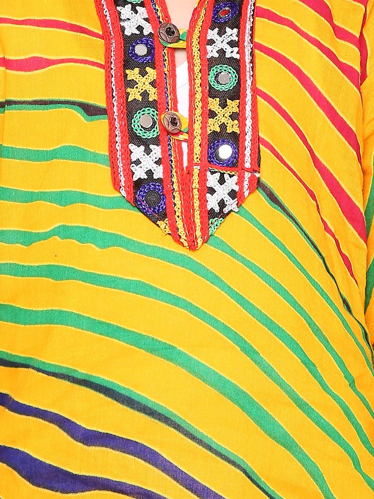 Yellow Boys Lehariya Print Kurta Pyjama