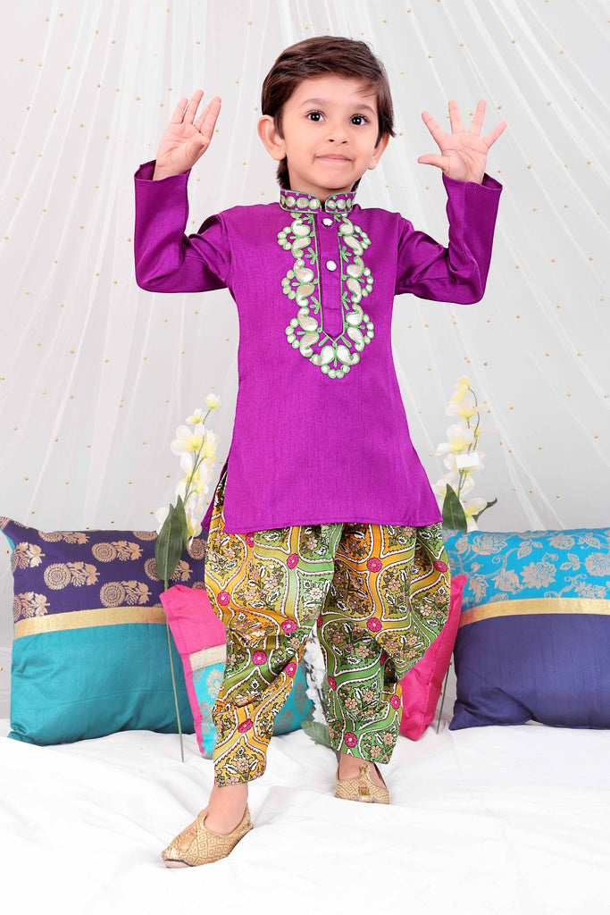 Purple Gota-Work Kurta With Dhoti Pants