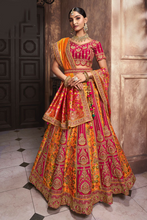 Load image into Gallery viewer, Orange &amp; Dark Pink Bridal Lehenga With Embroidery And Zarkan Cutwork