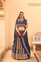 Load image into Gallery viewer, Dark Navy Couple Matching Grey Wedding Silk Lehenga and Sherwani Set With Beads And Sequins Work