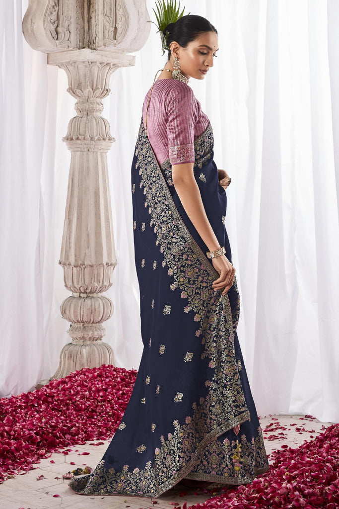 Navy Blue Weaving Silk Party Wear Saree