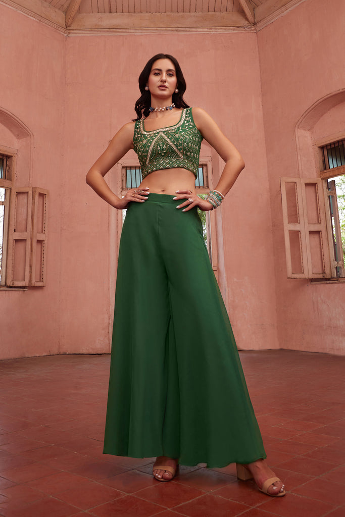 Green Sharara With Hand Embroidery Blouse & Cape