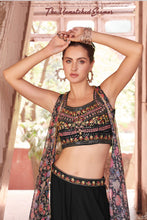 Load image into Gallery viewer, Black Sharara Choli With Hand Embroidery Blouse &amp; Cape