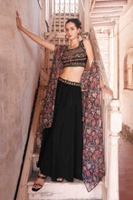 Load image into Gallery viewer, Black Sharara Choli With Hand Embroidery Blouse &amp; Cape