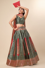 Load image into Gallery viewer, Red &amp; Green Woven Silk Ready to Wear Lehenga &amp; Unstitched Blouse With Dupatta