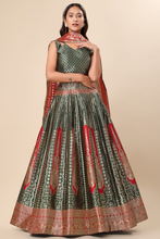 Load image into Gallery viewer, Red &amp; Green Woven Silk Ready to Wear Lehenga &amp; Unstitched Blouse With Dupatta