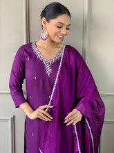 Load image into Gallery viewer, Purple Embroidered Ready to Wear Rayon Suit