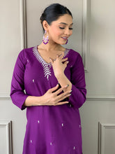 Load image into Gallery viewer, Purple Embroidered Ready to Wear Rayon Suit