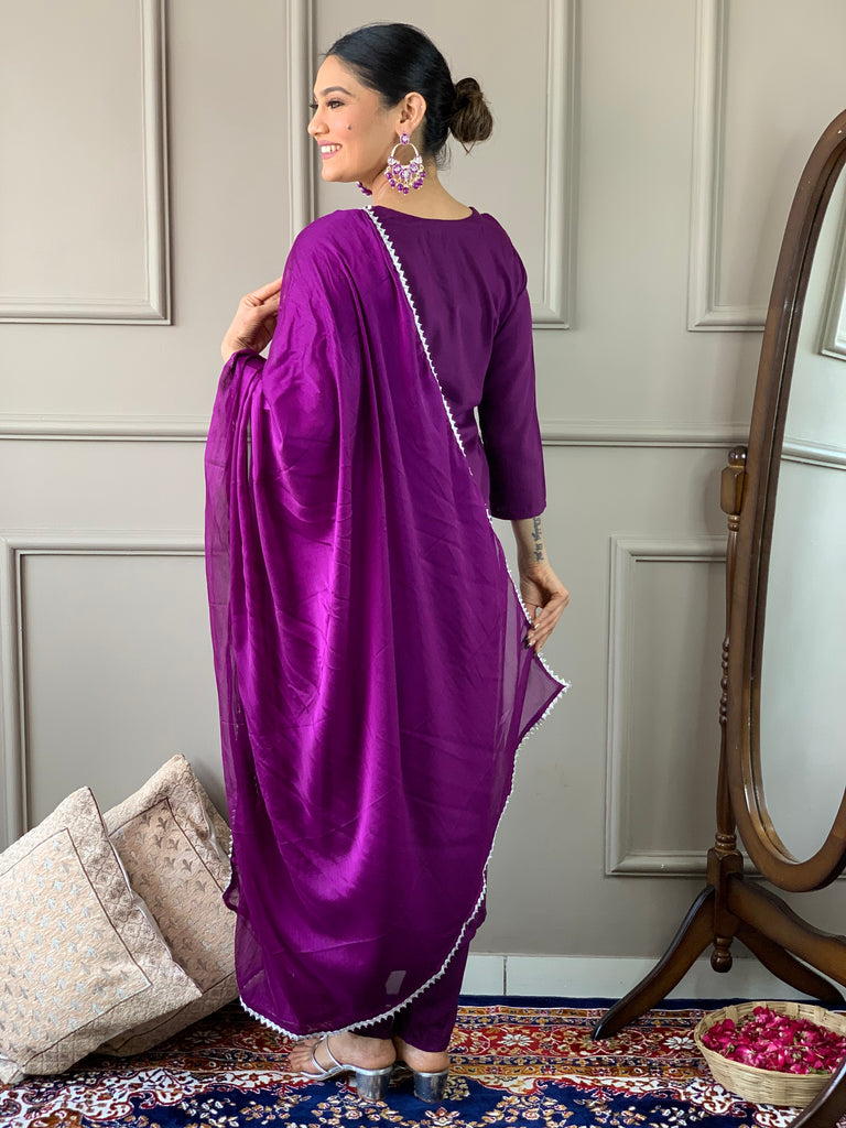 Purple Embroidered Ready to Wear Rayon Suit
