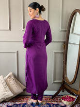 Load image into Gallery viewer, Purple Embroidered Ready to Wear Rayon Suit